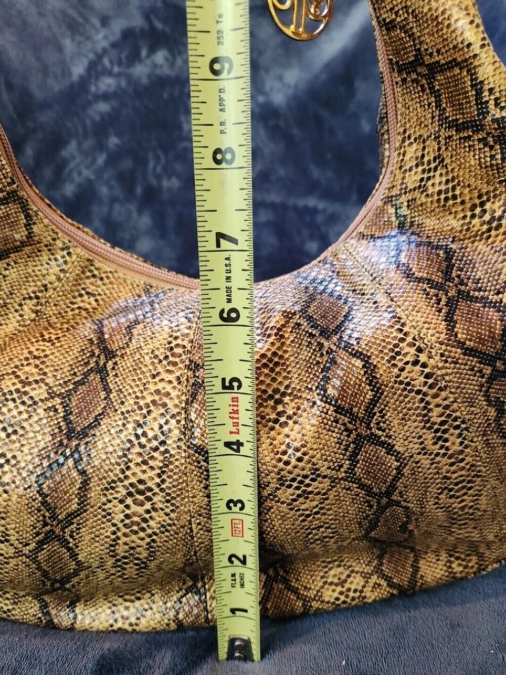 Calla Faux Snakeskin Hobo Handbag Golden Brown Python Print Studded Charm Y2K - Picture 13 of 16